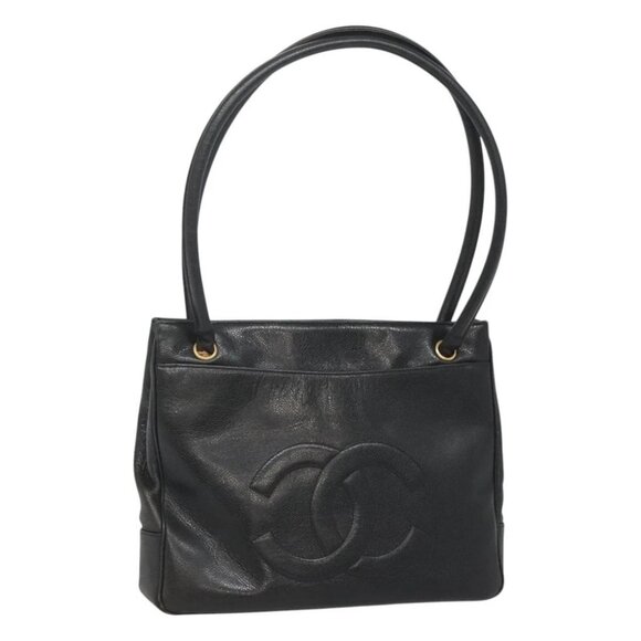 CHANEL Shoulder Bag Calf Skin Black Gold CC Auth BA1067 - Picture 1 of 14